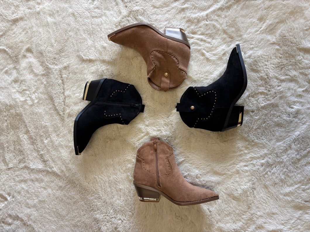 Suedette studded cowboy boots